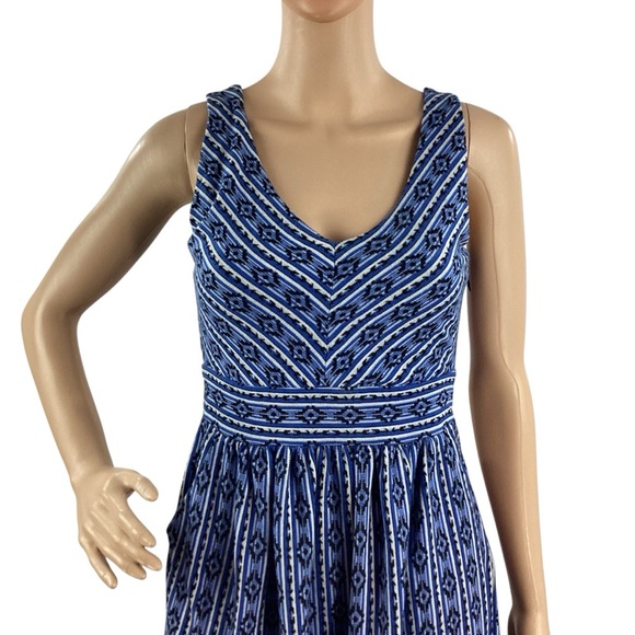Maeve Anthropologie Blue Geometric Fit & Flare Dress Size 2 - Picture 2 of 7
